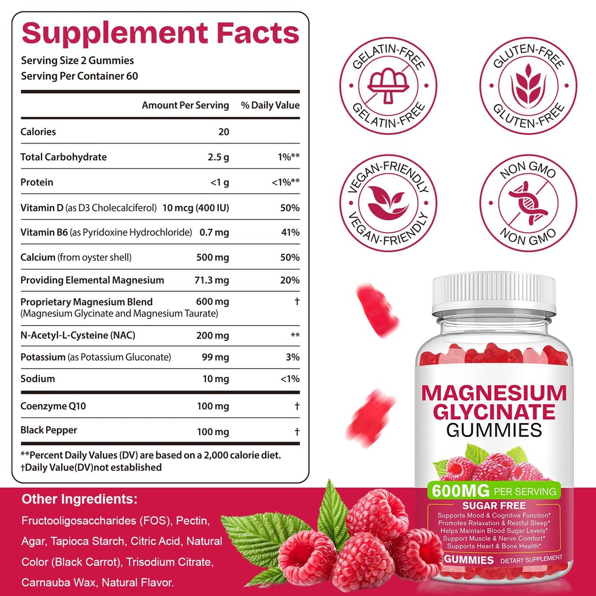 Magnesium Glycinat Gummies 120 Stück – Zuckerfreies Magnesiumpräparat für Schlaf, Gedächtnis, Stimmung, Muskeln, Entspannung, Herz- & Knochengesundheit