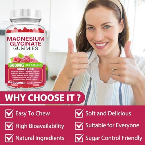Magnesium Glycinat Gummies 120 Stück – Zuckerfreies Magnesiumpräparat für Schlaf, Gedächtnis, Stimmung, Muskeln, Entspannung, Herz- & Knochengesundheit