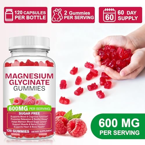 Magnesium Glycinat Gummies 120 Stück – Zuckerfreies Magnesiumpräparat für Schlaf, Gedächtnis, Stimmung, Muskeln, Entspannung, Herz- & Knochengesundheit