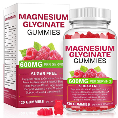 Magnesium Glycinat Gummies 120 Stück – Zuckerfreies Magnesiumpräparat für Schlaf, Gedächtnis, Stimmung, Muskeln, Entspannung, Herz- & Knochengesundheit