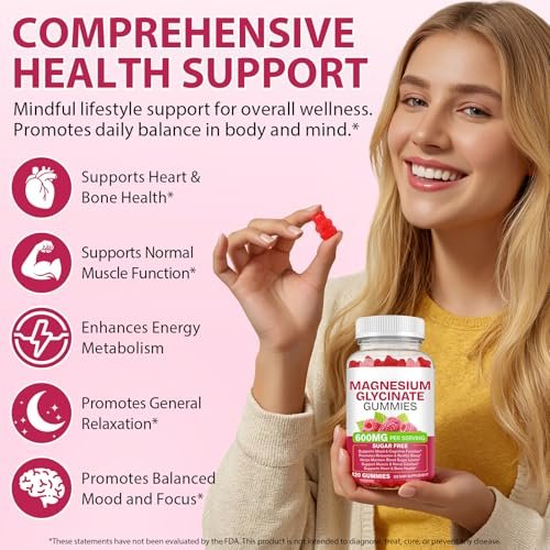 Magnesium Glycinat Gummies 120 Stück – Zuckerfreies Magnesiumpräparat für Schlaf, Gedächtnis, Stimmung, Muskeln, Entspannung, Herz- & Knochengesundheit