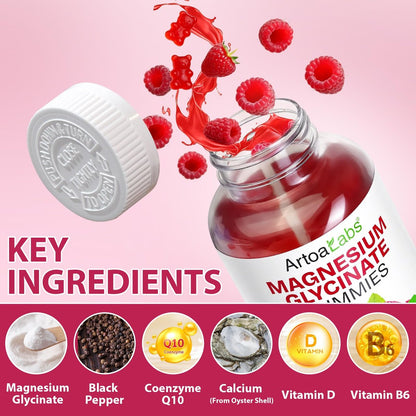 Magnesium Glycinat Gummies 120 Stück – Zuckerfreies Magnesiumpräparat für Schlaf, Gedächtnis, Stimmung, Muskeln, Entspannung, Herz- & Knochengesundheit