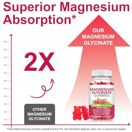 Magnesium Glycinat Gummies 120 Stück – Zuckerfreies Magnesiumpräparat für Schlaf, Gedächtnis, Stimmung, Muskeln, Entspannung, Herz- & Knochengesundheit