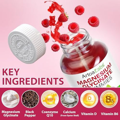Magnesium Glycinat Gummies 120 Stück – Zuckerfreies Magnesiumpräparat für Schlaf, Gedächtnis, Stimmung, Muskeln, Entspannung, Herz- & Knochengesundheit