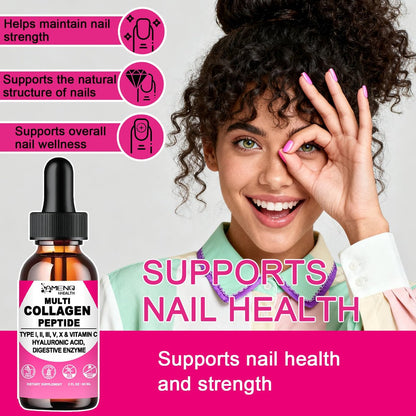 Multi-Kollagen-Peptid-Liquid-Tropfen für Frauen & Männer, Hydrolysierte Kollagenpeptide Typ (I, II, III, V, X) Proteinkomplex mit Hyaluronsäure, Biotin & Vitamin C, Unterstützt Haut, Haare, Gelenke & Darmgesundheit