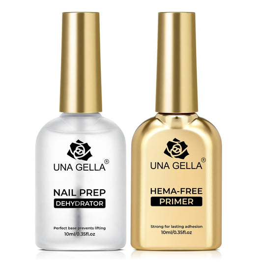 UNA GELLA Nagel-Dehydrator und Primer Set, auslaufsichere Glasflasche Nagelvorbereitung für Acrylnägel und Gel-Nagellack, HEMA-frei, säurefrei, lufttrocknende Maniküre-Zubehör, 2x10ml