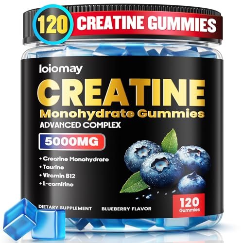 Creatine Gummis für Männer & Frauen, 5-in-1 Komplex mit Taurin, L-Carnitin, Vitamin B12 & B6 – Unterstützt Muskeln, Erholung, 5 g Creatin-Monohydrat Gummis für Pre- und Post-Workout, 120 Stück