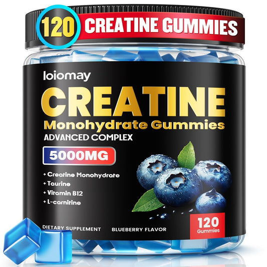 Creatine Gummis für Männer & Frauen, 5-in-1 Komplex mit Taurin, L-Carnitin, Vitamin B12 & B6 – Unterstützt Muskeln, Erholung, 5 g Creatin-Monohydrat Gummis für Pre- und Post-Workout, 120 Stück