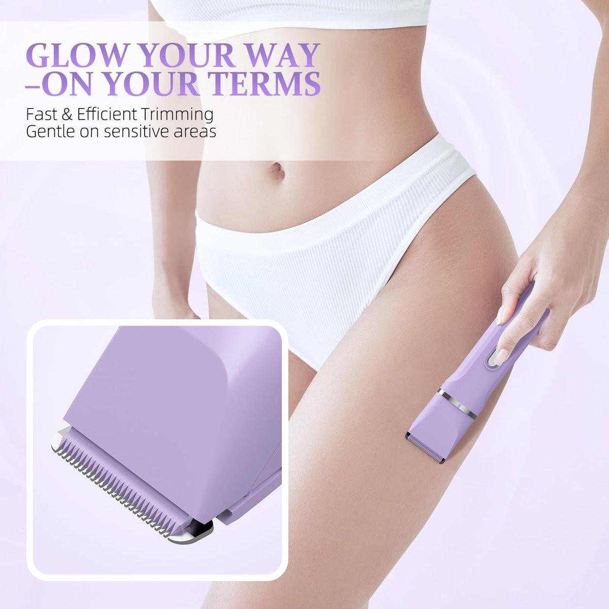 HOHOLE 5-in-1 Bikini Trimmer für Frauen, IPX7 wasserdichter elektrischer Rasierer, kabelloser Körperhaartrimmer, Gesichts- & Schamhaarentfernung, Keramikklinge (Lila)