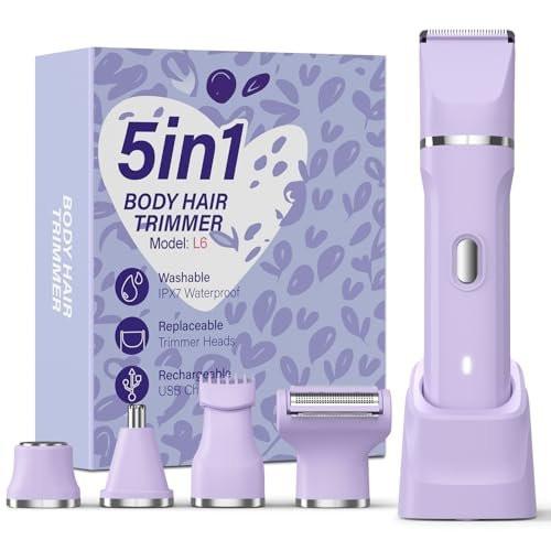 HOHOLE 5-in-1 Bikini Trimmer für Frauen, IPX7 wasserdichter elektrischer Rasierer, kabelloser Körperhaartrimmer, Gesichts- & Schamhaarentfernung, Keramikklinge (Lila)