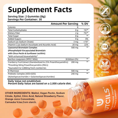 Liposomale Premium Feminine Balance Gummies, Fortgeschrittene Probiotika für Frauen mit Bromelain & Cranberry PACs - Dreifach gezielte pH-Balance, 30 Mrd. KBE, haltbar, zuckerfrei, 60 Stück