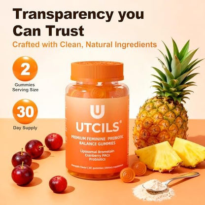 Liposomale Premium Feminine Balance Gummies, Fortgeschrittene Probiotika für Frauen mit Bromelain & Cranberry PACs - Dreifach gezielte pH-Balance, 30 Mrd. KBE, haltbar, zuckerfrei, 60 Stück