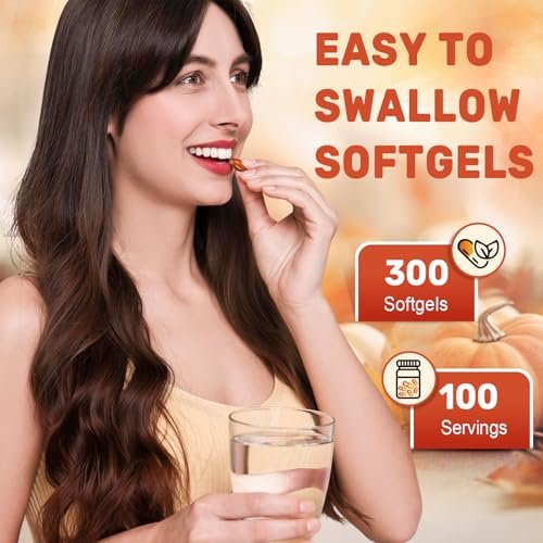 SCOLA Kürbiskernöl mit Sägepalme, 3200 mg/Portion, kaltgepresst mit essentiellen Fettsäuren & Phytosterolen, unterstützt Haar-, Immun-, Blasen- & Prostatagesundheit, Non-GMO (300 Weichkapseln)