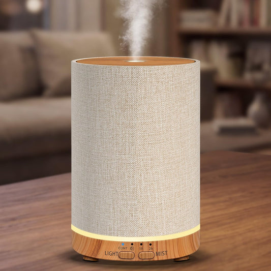 URPOWER 100ML Aroma-Diffusor für Zuhause mit Leinenbezug, 7 Farbwechsel-LEDs, Timer & Auto-Abschaltung – Ultraschall-Luftbefeuchter für Schlafzimmer, Büro