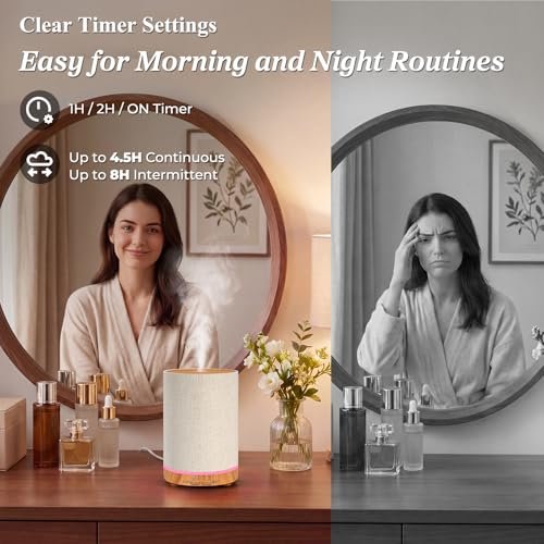URPOWER 100ML Aroma-Diffusor für Zuhause mit Leinenbezug, 7 Farbwechsel-LEDs, Timer & Auto-Abschaltung – Ultraschall-Luftbefeuchter für Schlafzimmer, Büro