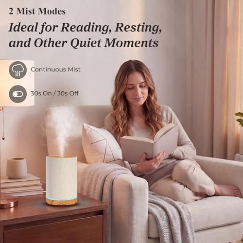 URPOWER 100ML Aroma-Diffusor für Zuhause mit Leinenbezug, 7 Farbwechsel-LEDs, Timer & Auto-Abschaltung – Ultraschall-Luftbefeuchter für Schlafzimmer, Büro