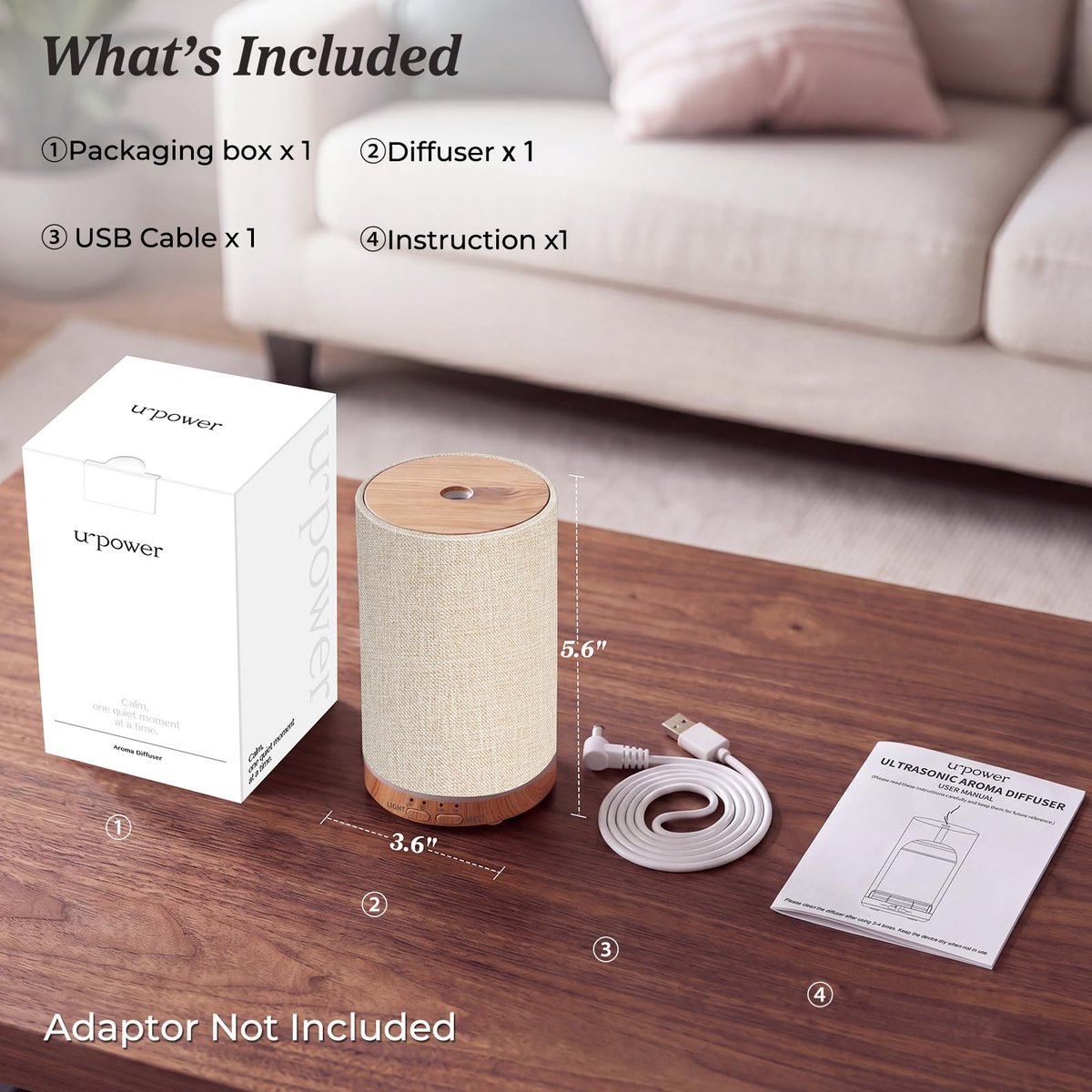 URPOWER 100ML Aroma-Diffusor für Zuhause mit Leinenbezug, 7 Farbwechsel-LEDs, Timer & Auto-Abschaltung – Ultraschall-Luftbefeuchter für Schlafzimmer, Büro