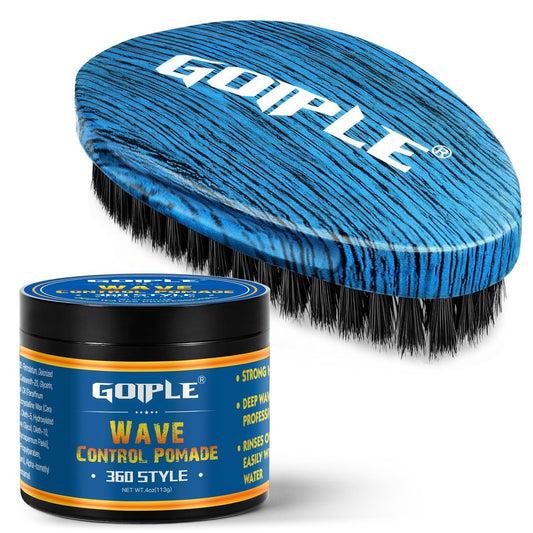 Curved 360 Wave Brush für schwarze Männer – Mittlere Harte Palmbrush zum Legen von Wellen, aus natürlichen Wildschweinborsten und Holz, einfach zu halten | Wellen Pomade Starker Halt für 360 Layer Hair Waves