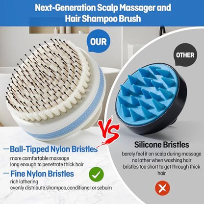 Wonsagain Kopfhautmassagegerät mit doppelten Borsten, rutschfester Haarbürste für reichhaltigen Schaum, gebogener Kopfhaut-Scrubber für bessere Passform, zur Schuppenentfernung, für nasse & trockene Anwendung