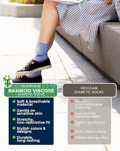 Pembrook Diabetikersocken für Damen und Herren - 6 Paare | Florales Muster | Atmungsaktive Bambusviskose | Nicht einschnürend, locker sitzend | Diabetikersocken | Damen Diabetikersocken | Ganztägiger Komfort ohne Fußbeschwerden