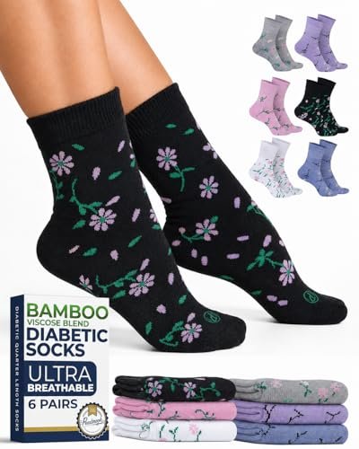 Pembrook Diabetikersocken für Damen und Herren - 6 Paare | Florales Muster | Atmungsaktive Bambusviskose | Nicht einschnürend, locker sitzend | Diabetikersocken | Damen Diabetikersocken | Ganztägiger Komfort ohne Fußbeschwerden