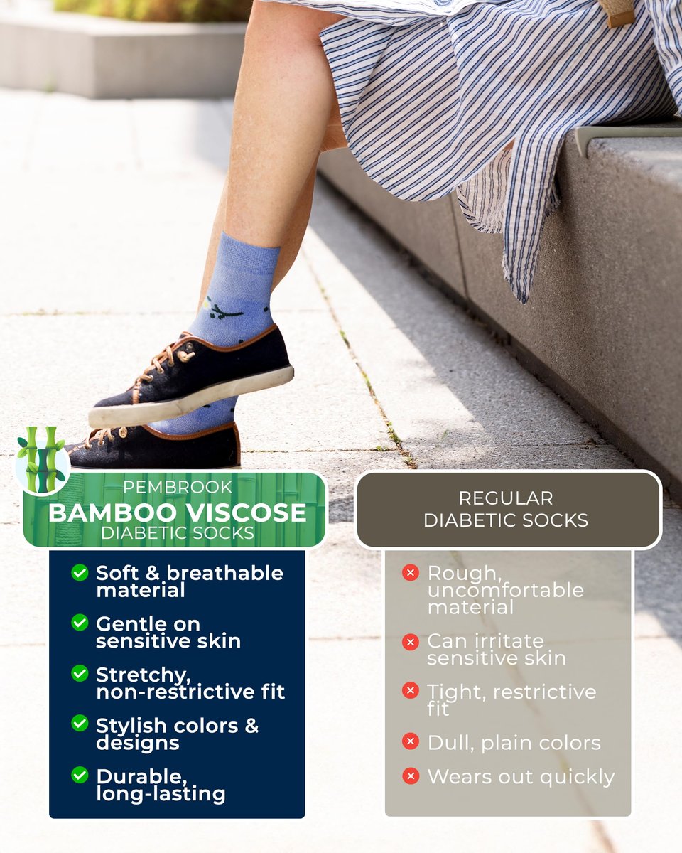 Pembrook Diabetikersocken für Damen und Herren - 6 Paare | Florales Muster | Atmungsaktive Bambusviskose | Nicht einschnürend, locker sitzend | Diabetikersocken | Damen Diabetikersocken | Ganztägiger Komfort ohne Fußbeschwerden