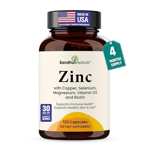 Zink 30mg mit Kupfer, Selen & Vitamin D3 | 120 Kapseln | Magnesium, Vitamin B6, Biotin Komplex | Absorbierbares cheliertes Zink für Männer & Frauen | für Haare, Haut, Nägel & Immununterstützung
