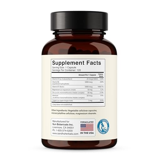 Zink 30mg mit Kupfer, Selen & Vitamin D3 | 120 Kapseln | Magnesium, Vitamin B6, Biotin Komplex | Absorbierbares cheliertes Zink für Männer & Frauen | für Haare, Haut, Nägel & Immununterstützung
