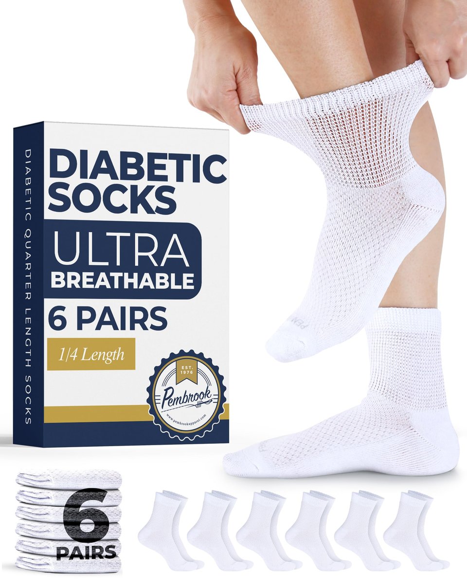 Pembrock Diabetikersocken für Damen & Herren - 6 Paar | Weiß | Weich, Nicht Einengend, Lockerer Bund | Diabetikersocken für Damen Größe 9-11, 6-15