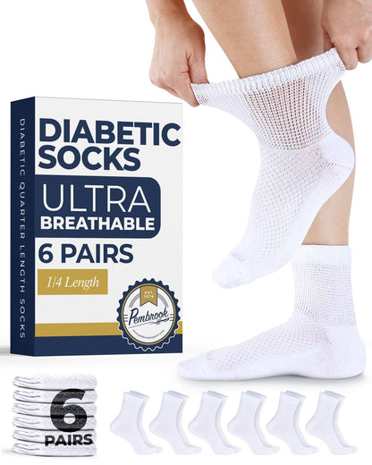 Pembrock Diabetikersocken für Damen & Herren - 6 Paar | Weiß | Weich, Nicht Einengend, Lockerer Bund | Diabetikersocken für Damen Größe 9-11, 6-15