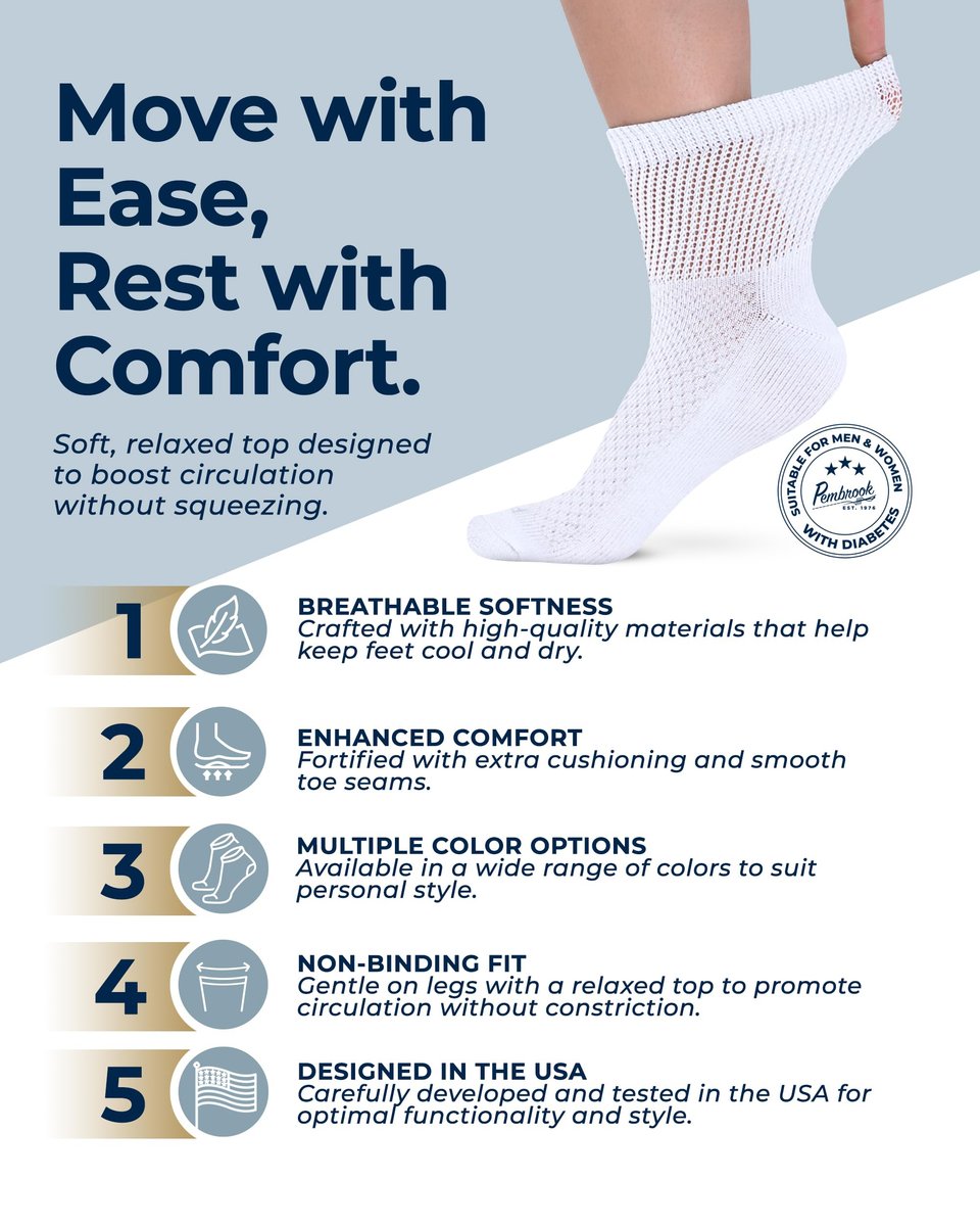 Pembrock Diabetikersocken für Damen & Herren - 6 Paar | Weiß | Weich, Nicht Einengend, Lockerer Bund | Diabetikersocken für Damen Größe 9-11, 6-15