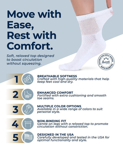 Pembrock Diabetikersocken für Damen & Herren - 6 Paar | Weiß | Weich, Nicht Einengend, Lockerer Bund | Diabetikersocken für Damen Größe 9-11, 6-15