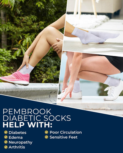 Pembrock Diabetikersocken für Damen & Herren - 6 Paar | Weiß | Weich, Nicht Einengend, Lockerer Bund | Diabetikersocken für Damen Größe 9-11, 6-15