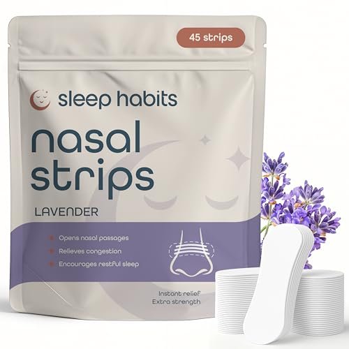 SleepHabits 45er Pack Atemstreifen, ungiftig, drittgeprüft, Nasenstreifen für bessere Atmung | Nasale Streifen gegen Schnarchen | Extra stark für empfindliche Haut | Nasenstreifen zum Schlafen, Lavendel