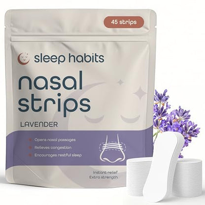 SleepHabits 45er Pack Atemstreifen, ungiftig, drittgeprüft, Nasenstreifen für bessere Atmung | Nasale Streifen gegen Schnarchen | Extra stark für empfindliche Haut | Nasenstreifen zum Schlafen, Lavendel