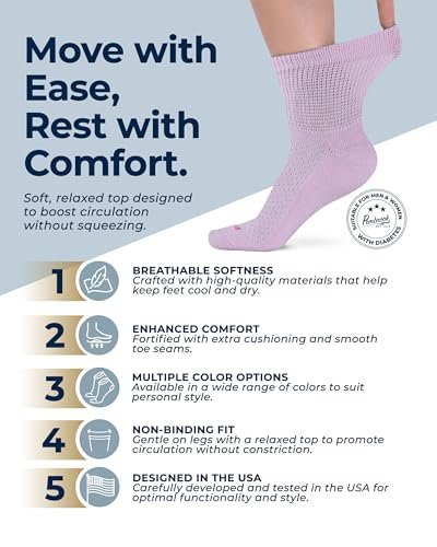 Pembrock Diabetikersocken für Damen & Herren – 6 Paar | Pastellfarben (Blau, Pink, Grau, Hellrosa, Lila, Grün) | Nicht einschnürende Socken bei Neuropathie