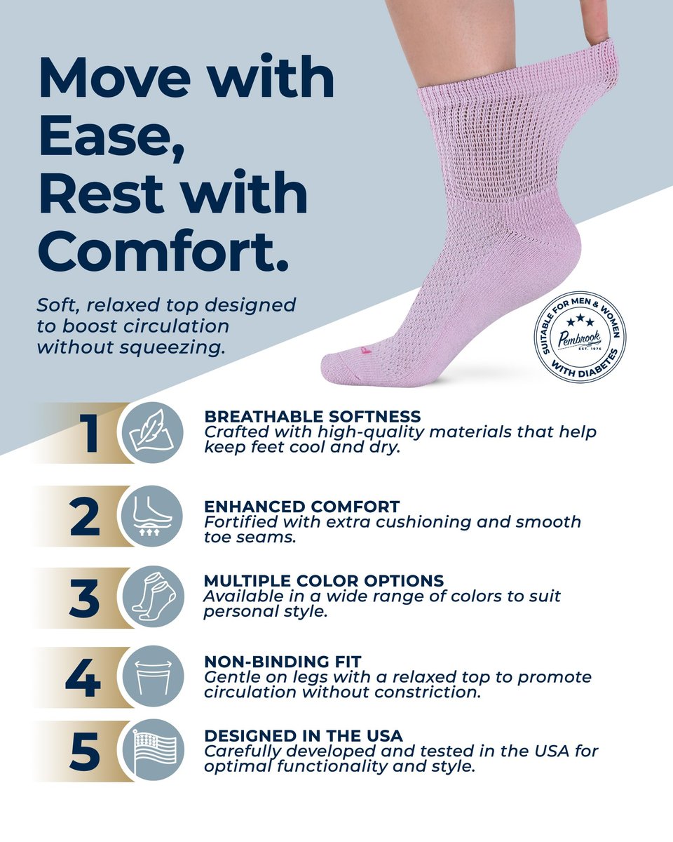 Pembrock Diabetikersocken für Damen & Herren – 6 Paar | Pastellfarben (Blau, Pink, Grau, Hellrosa, Lila, Grün) | Nicht einschnürende Socken bei Neuropathie