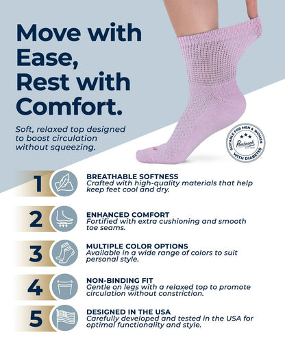 Pembrock Diabetikersocken für Damen & Herren – 6 Paar | Pastellfarben (Blau, Pink, Grau, Hellrosa, Lila, Grün) | Nicht einschnürende Socken bei Neuropathie