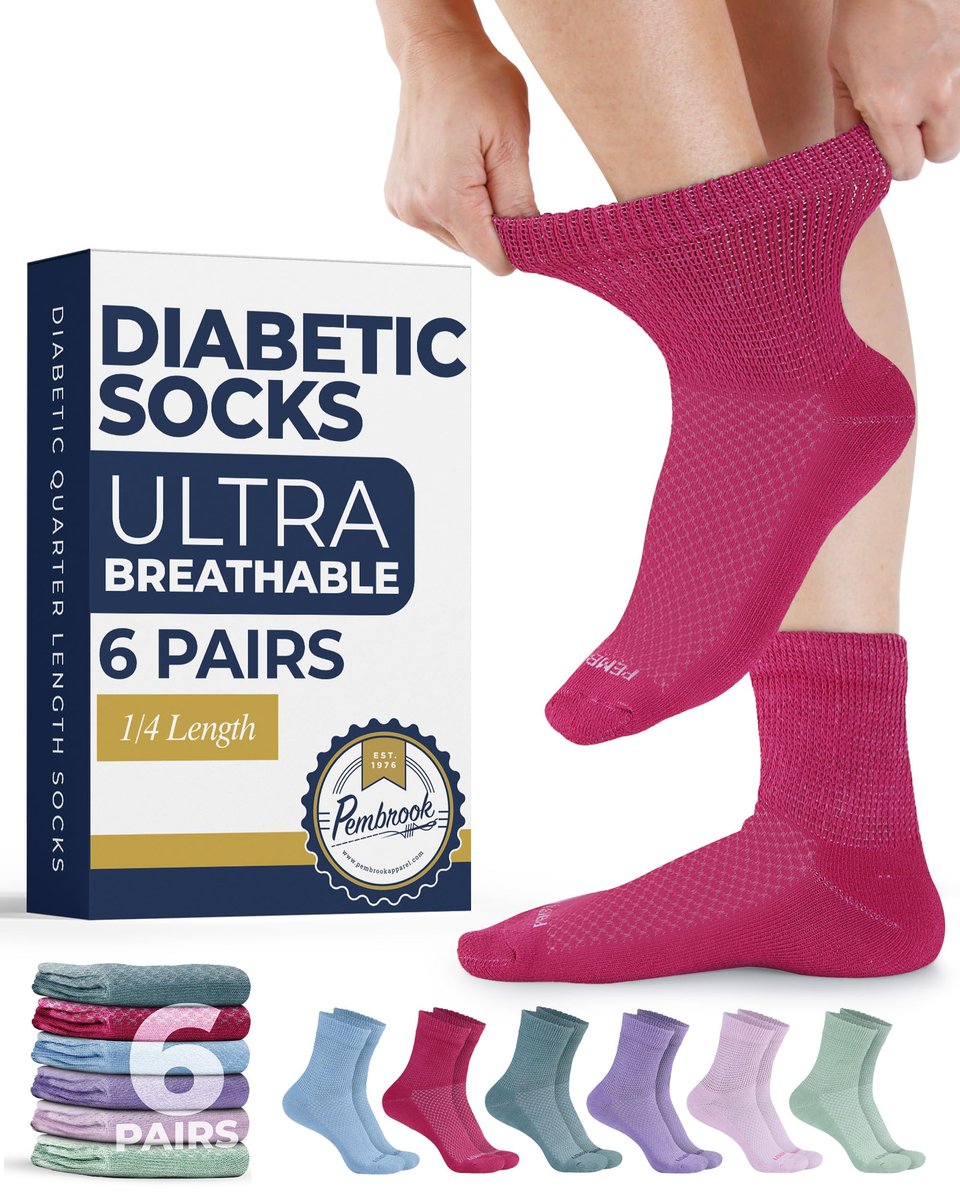 Pembrock Diabetikersocken für Damen & Herren – 6 Paar | Pastellfarben (Blau, Pink, Grau, Hellrosa, Lila, Grün) | Nicht einschnürende Socken bei Neuropathie