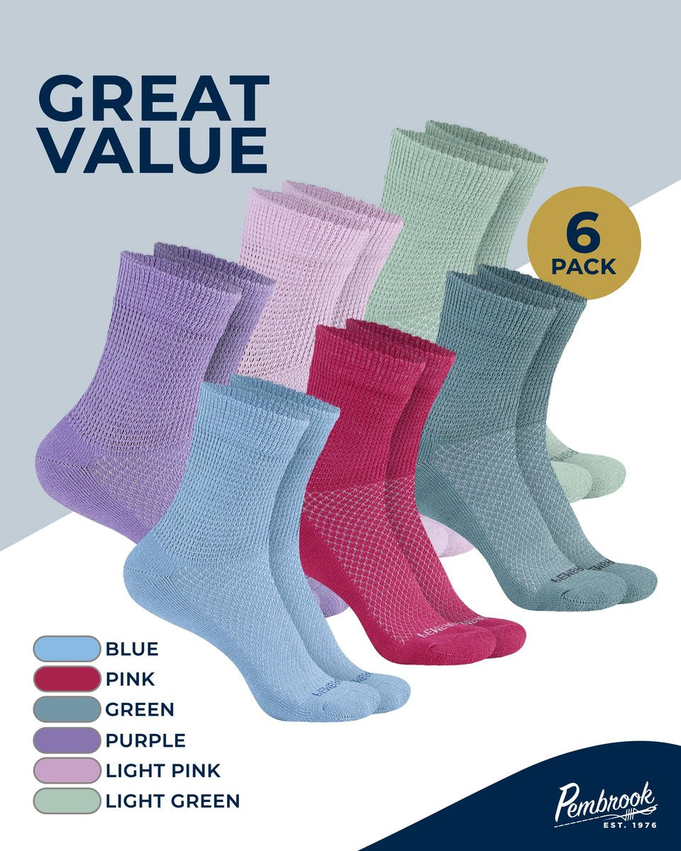 Pembrock Diabetikersocken für Damen & Herren – 6 Paar | Pastellfarben (Blau, Pink, Grau, Hellrosa, Lila, Grün) | Nicht einschnürende Socken bei Neuropathie