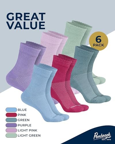 Pembrock Diabetikersocken für Damen & Herren – 6 Paar | Pastellfarben (Blau, Pink, Grau, Hellrosa, Lila, Grün) | Nicht einschnürende Socken bei Neuropathie