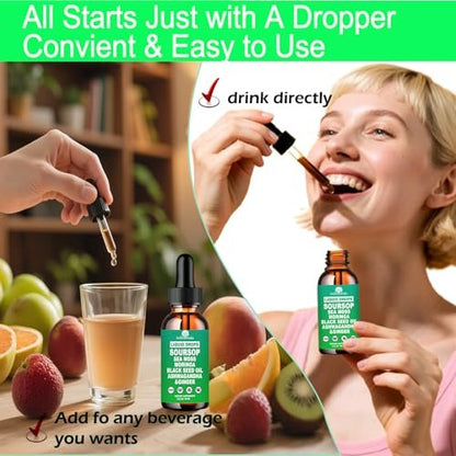 Soursop Bitters Liquid Drops – Bio Soursop Blätter Extrakt für Energie, Haut, Immunsystem & Darmgesundheit | Natürliches Superfood Antioxidans mit Seemoos, Moringa, Schwarzkümmelöl, Ashwagandha & Ingwer