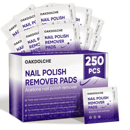 OAKDOLCHE 250 Stück Aceton-Nagellackentferner-Pads in Bulk, einzeln verpackt & reisefreundlich, schnell & effektiv für Gel- & Fingernagellack, Nagellackentfernungstücher für Zuhause & Profis