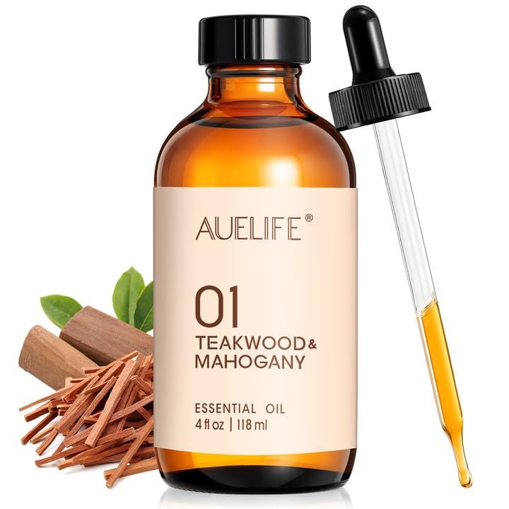 Teakholz & Mahagoni Duftöl – 118 ml (4 fl oz) Flasche – Langanhaltender Holzduft für Diffuser, Kerzenherstellung, Seife & DIY