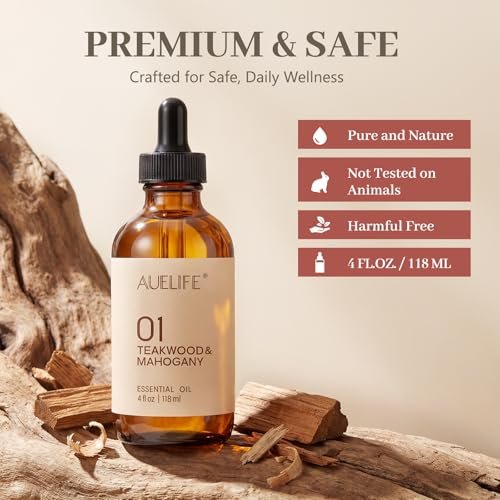 Teakholz & Mahagoni Duftöl – 118 ml (4 fl oz) Flasche – Langanhaltender Holzduft für Diffuser, Kerzenherstellung, Seife & DIY