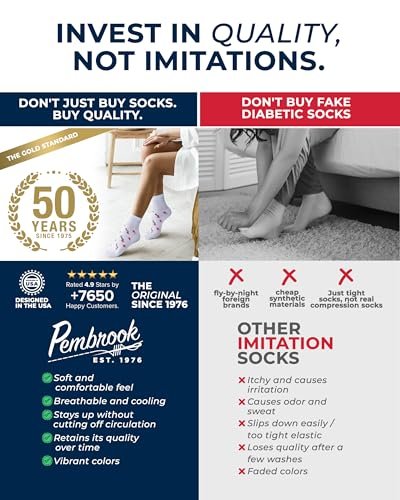 Pembrock Diabetikersocken für Damen und Herren – 6 Paar | Blumenmuster | Atmungsaktiv mit glatten Zehennähten