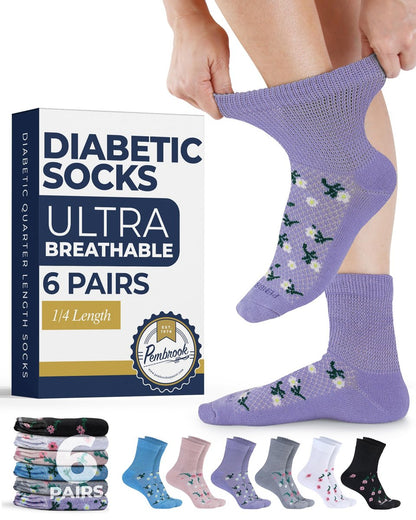 Pembrock Diabetikersocken für Damen und Herren – 6 Paar | Blumenmuster | Atmungsaktiv mit glatten Zehennähten