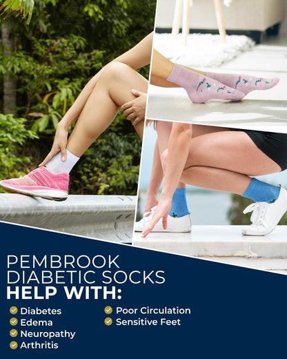 Pembrock Diabetikersocken für Damen und Herren – 6 Paar | Blumenmuster | Atmungsaktiv mit glatten Zehennähten