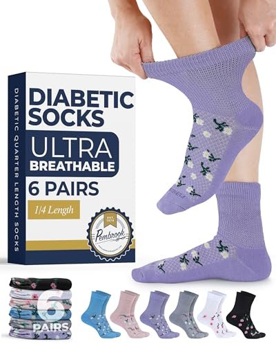 Pembrock Diabetikersocken für Damen & Herren - 6 Paar | Blumenmuster | Atmungsaktiv mit glatten Zehennähten | Knöchelsocken für Diabetiker