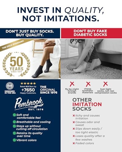 Pembrook Gestrickte Diabetikersocken für Damen und Herren - 6 Paar | Schwarz | Atmungsaktiv, nicht einschnürend, bequem | Diabetiker-Knöchelsocken für Herren
